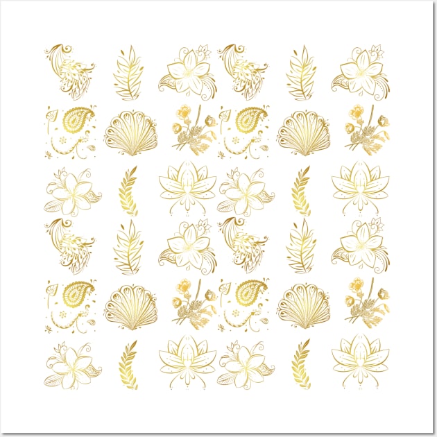 Golden Leaves Elements Wall Art by Valentin Cristescu